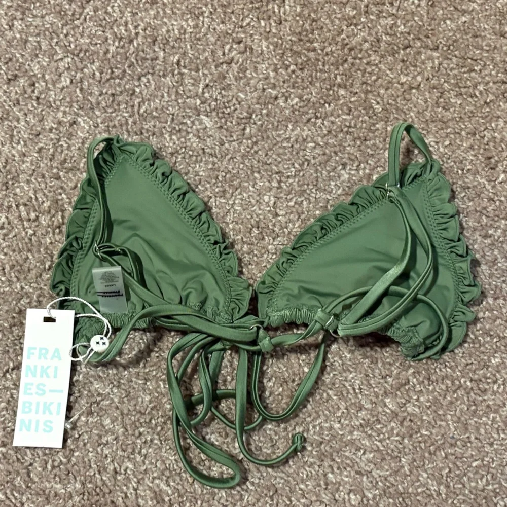 Frankie's Bikinis Olive Green Smocked Triangle Bikini Top